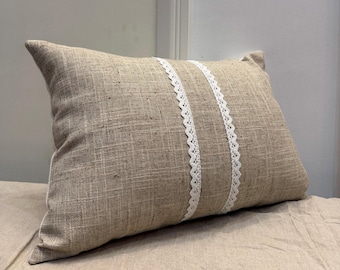 Linen Embroided Pillow Cover | Floral Boho Cushion with Threaded Detail