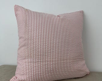 White Striped Pillow Cover — Soft Cotton Cushion, Minimal Farmhouse Decor