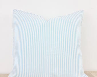 Blue & White Striped Cotton Pillow Cover — Minimal Coastal Accent Cushion