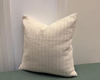 Handmade Ivory Cotton Throw Pillow Cover – Woven Stripe, Minimalist Style