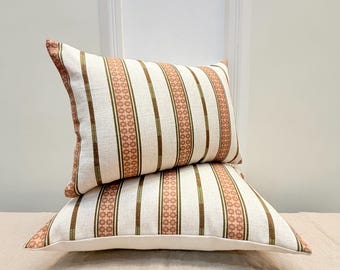Striped Cotton Pillow Cover | Neutral Beige & Terracotta Woven Cushion | Minimal Boho Decor