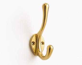 Solid Brass Double Coat Hook for the Entryway