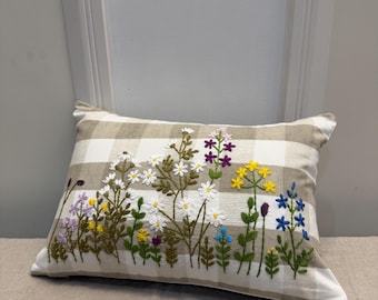 Embroidered Pillow Cover | Floral Boho Cushion with Threaded Detail