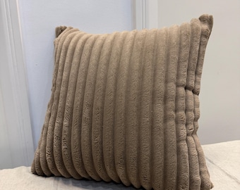 Ribbed Velvet Throw Pillow Cover | Neutral Taupe Cushion | Modern Cozy Decorative Pillow