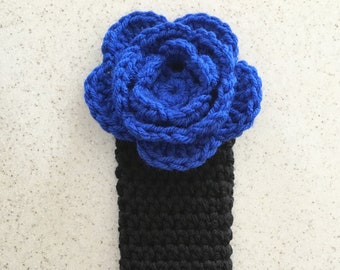 Crocheted Tennis Racquet Grip Cover: Blue Flower, Sports Gift
