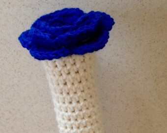 Crocheted Tennis Racquet Grip Cover: Blue Flower, Sports Gift