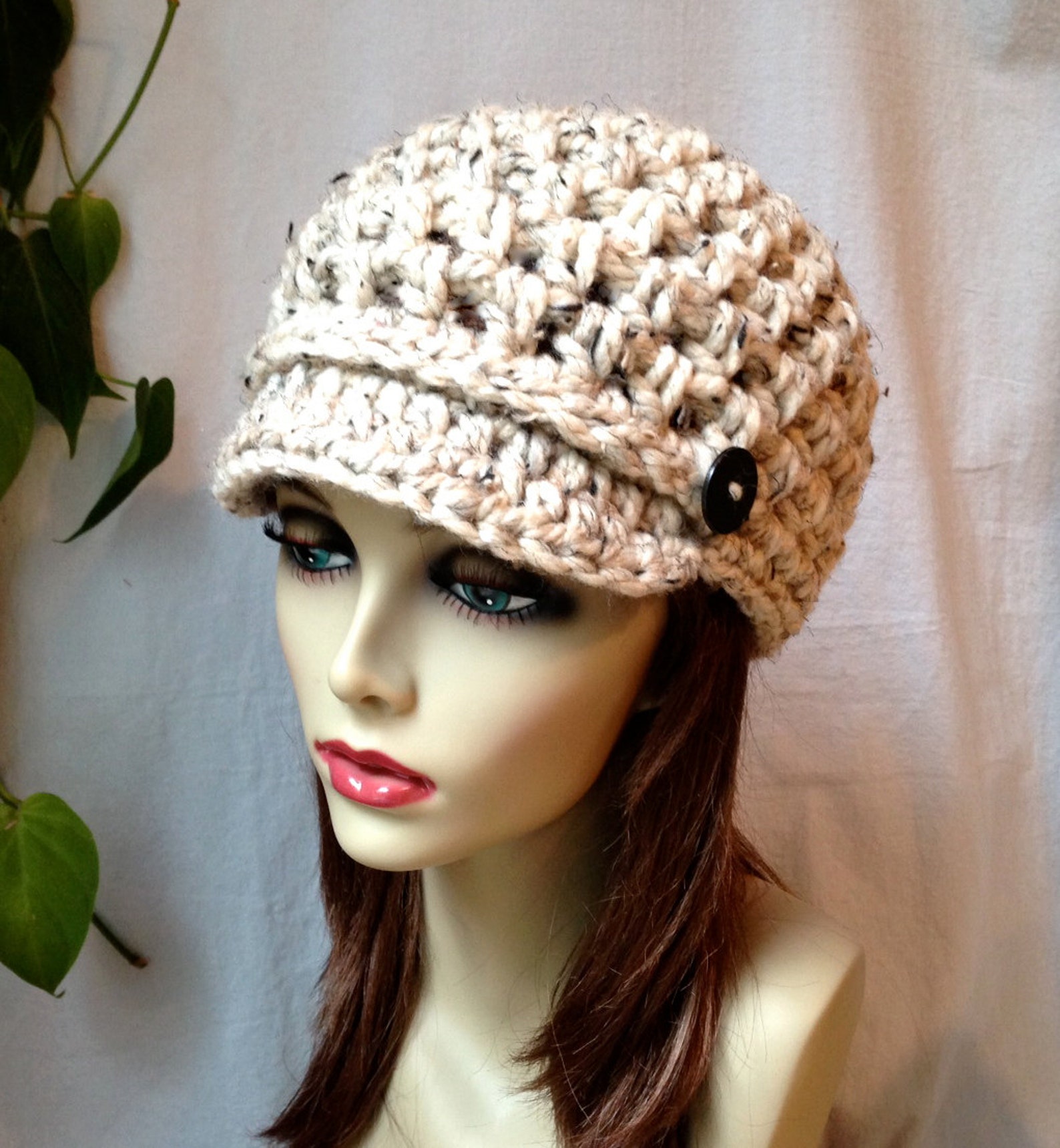 SALE Crochet Womens Hat Newsboy Oatmeal Very Soft Chunky Etsy