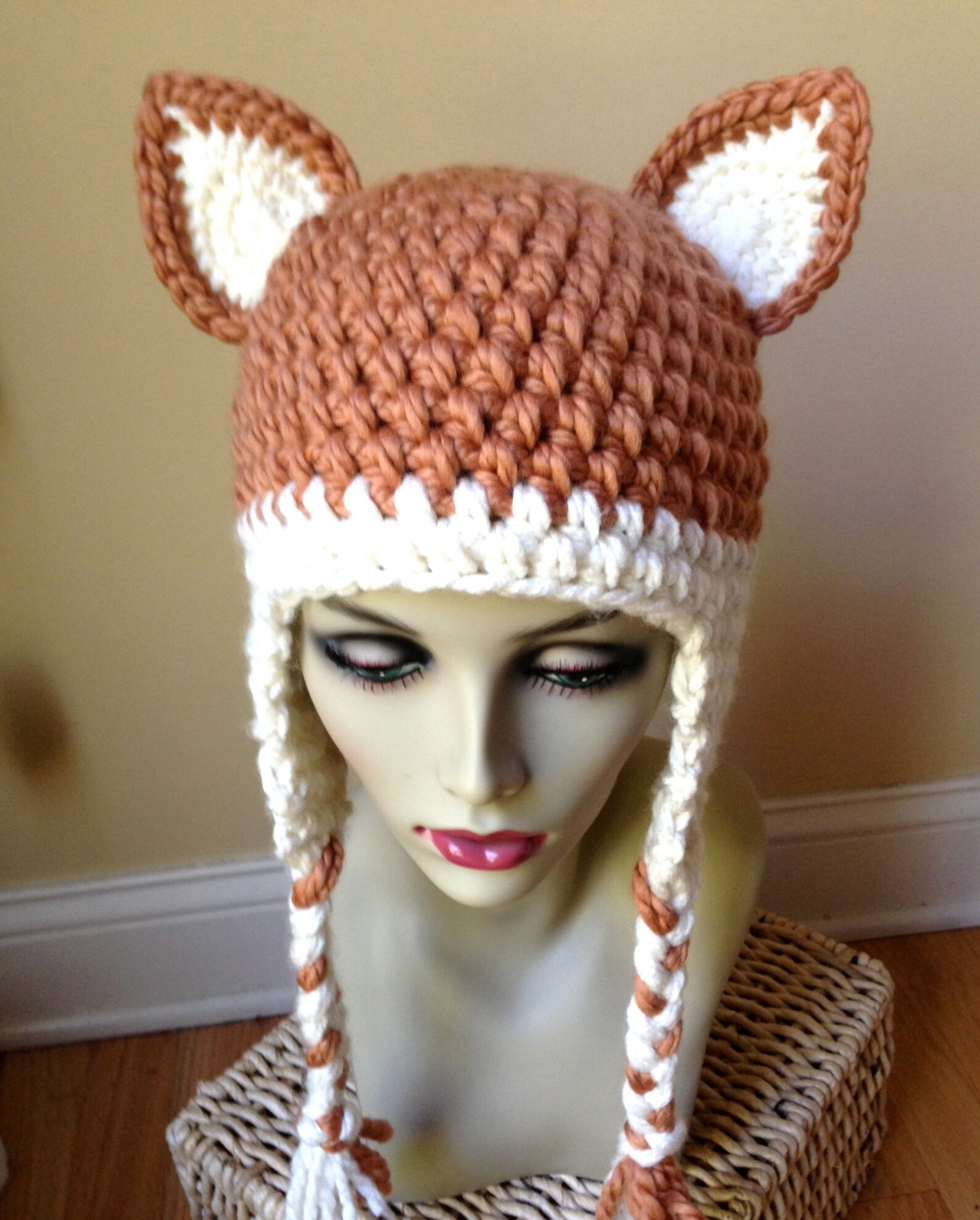 Woman Hat Crochet Fox Hat Women Hat Animal Chunky Ear Etsy