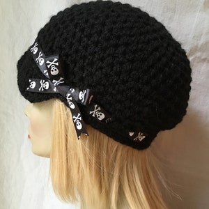 Free shipping USA Crochet Newsboy, Woman Hat, Black, Ribbon, Flower, Gray, Pearl Button, Gifts for Her, Birthday Gifts JE148NFRALL6 image 7