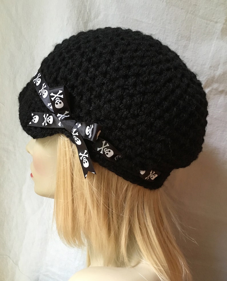 Free shipping USA Crochet Newsboy, Woman Hat, Black, Ribbon, Flower, Gray, Pearl Button, Gifts for Her, Birthday Gifts JE148NFRALL6 image 7