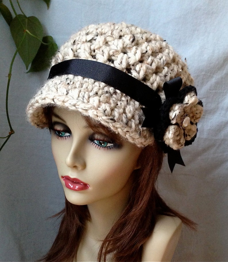 Free shipping Domestic. Cold Weather Crochet Woman Hat, Newsboy, Oatmeal, Soft Chunky Wool, Warm, Gift for her, Winter, Ski Hat, Ship Quick image 4