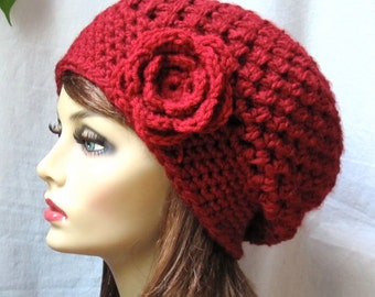Red Womens Hat, Crochet Beret, Red Rose, Pick Color, Chunky, Warm, Teens, City Hat, Birthday Gifts, Gifts for Her, JE467BTF