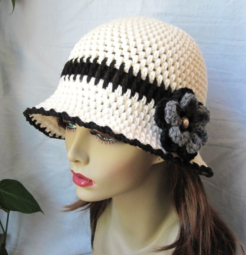 Womens Hat Ivory Tea hat Brim Weddings Cowboy Hat Cream Church Off White and Black Cloche JE278CFCALL Grey Button Flower Chemo