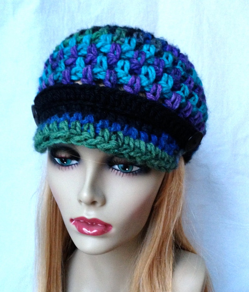 Womens Hat, Beanie, Flower, Multi, Blue Green Purple Black, Chunky, Warm. Teens, Winter, Ski Hat, Birthday Gifts for Her, JE409BF2 image 5