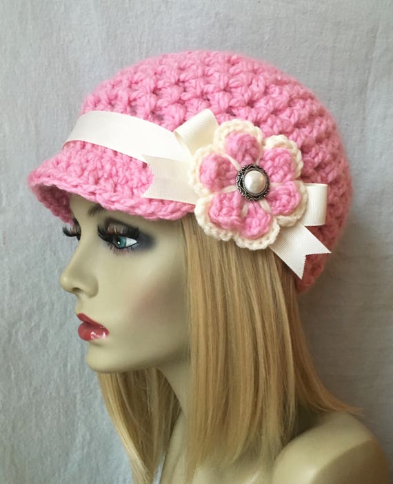 Crochet Woman Hat, Newsboy, Oatmeal, Very Soft Chunky Wool  display picture 1