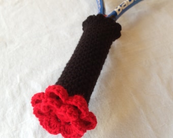 Crocheted Tennis Racquet Grip Cover: Red Flower, Sports Gift