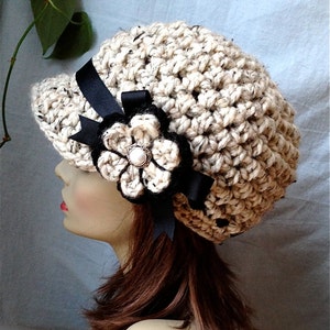 Free shipping Domestic. Cold Weather Crochet Woman Hat, Newsboy, Oatmeal, Soft Chunky Wool, Warm, Gift for her, Winter, Ski Hat, Ship Quick image 2