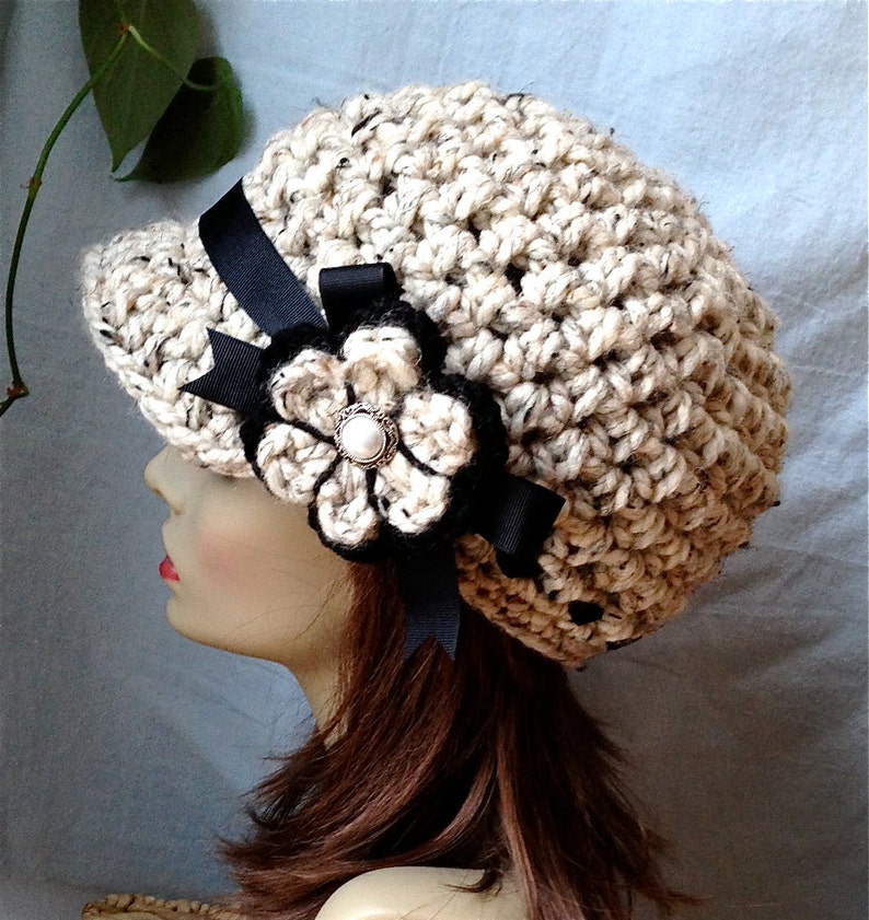 Free shipping Domestic. Cold Weather Crochet Woman Hat, Newsboy, Oatmeal, Soft Chunky Wool, Warm, Gift for her, Winter, Ski Hat, Ship Quick image 2