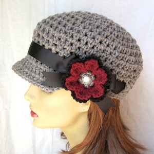 Ohio State Buckeyes University Colors, Gray Teens Womens Hat, Newsboy, Black, Burgundy, Flower, Birthday Gifts JE270NRF2