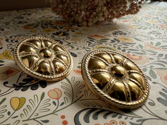 Sunburst Gold Dome Pierced  Earrings - image 1