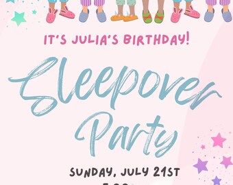 Plantilla de cumpleaños para fiesta de pijamas, invitación editable para fiesta de pijamas, fiesta de pijamas para niñas