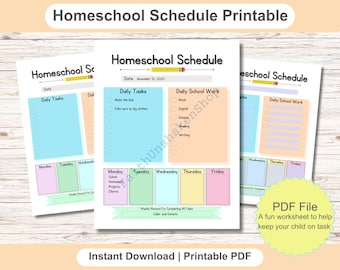 Homeschool Schedule, Homeschool Planner Printable, Homeschool Daily Schedule Kids Editable, Homeschool Kids Printable Editable Schedule