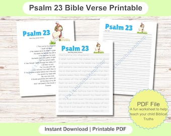 Psalm 23 Bible Verses for Handwriting and Memorization, Christian Homeschool Learning, Bible Verse Memorization, Homeschool Worksheet