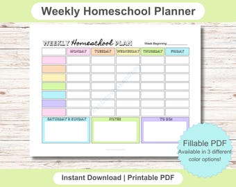 Planificador semanal de educación en el hogar, horario imprimible y editable para niños que educan en el hogar, lista de tareas pendientes, cuadro de responsabilidades para planificar trabajos, horario escolar