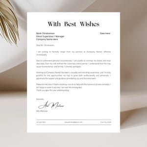 Immediate Resignation Notice Job Resign Letter Professional Template Editable in Canva Easier to Use over Google Docs Word or Pages