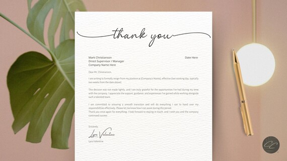 Editable Resignation Letter Template, Two Week Notice (Canva)