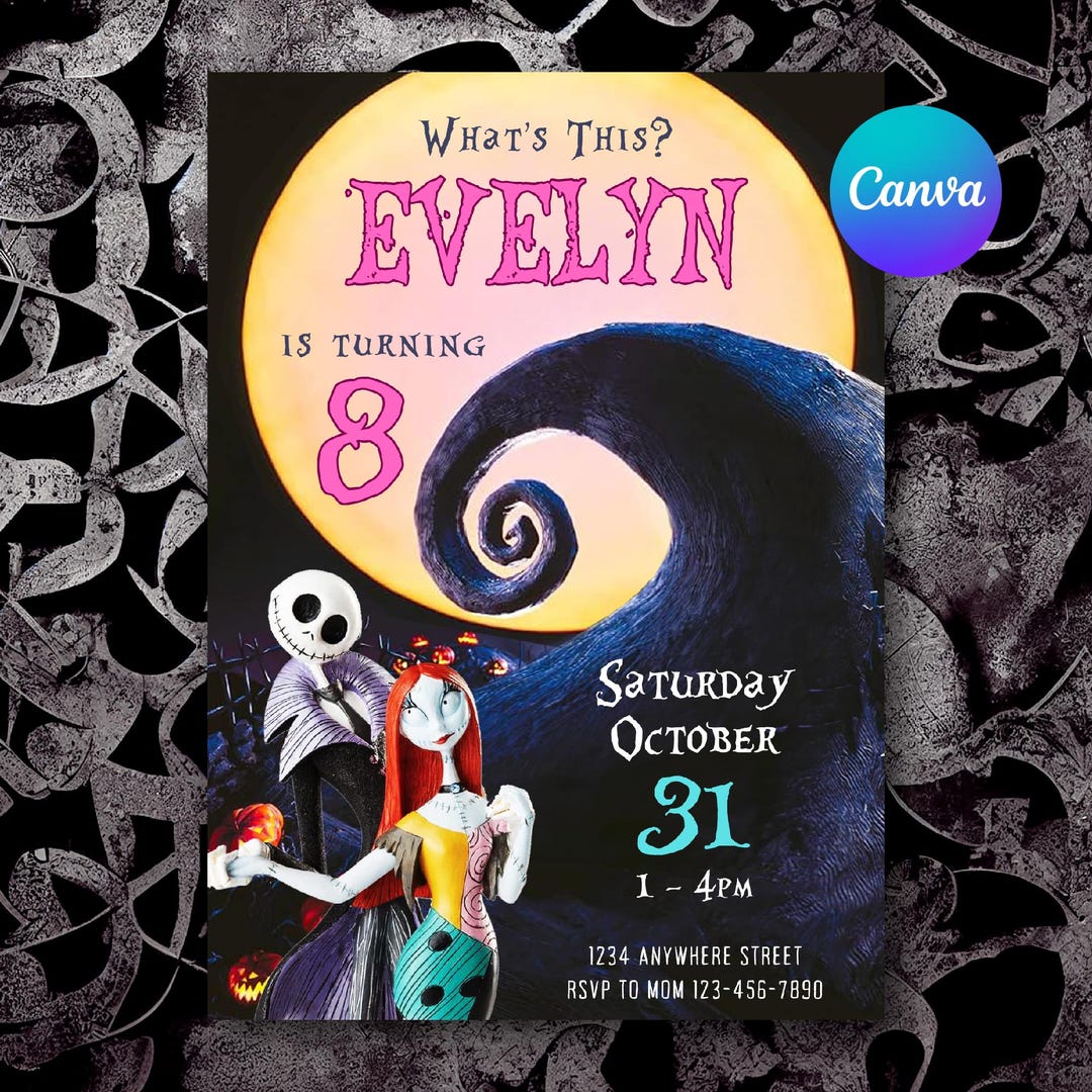 Editable Nightmare Before Christmas Birthday Invitation Template, Canva Editable Bday Party ...
