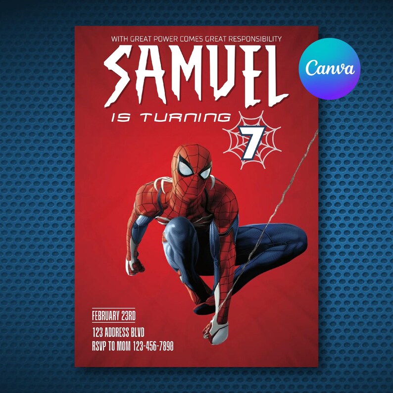Editable Spiderman Birthday Invitation, Spiderman Canva Digital ...