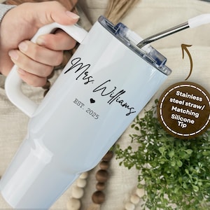 Custom Bride Tumbler Personalized Bride Tumbler 40oz with Handle Custom Bride Cup Bride to Be Gift Engagement Gift Wedding Gift for Bride