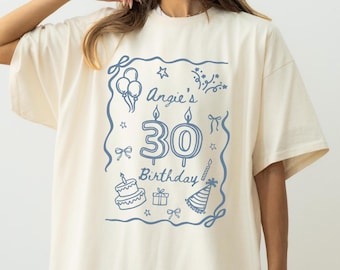 Custom 30th Birthday Shirt, Custom name Thirty Bday Party Tee, Custom Thirtieth Birthday Gift, Coastal Beach Summer Birthday Top