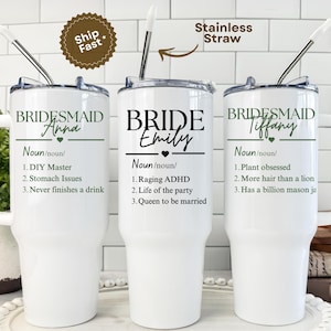 Custom Bridesmaid Tumbler Custom Bride Tumbler Personalized Bride Tumbler 40oz with Handle Custom Bride Cup Bride to Be Gift Engagement Gift