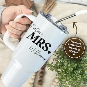 Custom Bride Tumbler Personalized Bride Tumbler 40oz with Handle Custom Bride Cup Bride to Be Gift Engagement Gift Wedding Gift for Bride