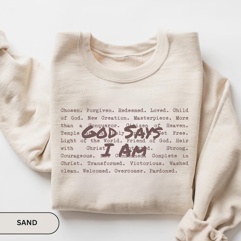 „Gott sagt, ich bin Christ“-Sweatshirt, Bibelvers-Pullover, christliches Sweatshirt für Frauen, Jesus-Weihnachtsgeschenk, Liebe und Gnade Bild 1