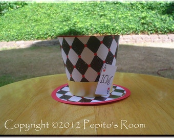 Alice In Wonderland Top Hat Centerpiece - Queen Of Hearts - DIY Color Digital Printable PDF