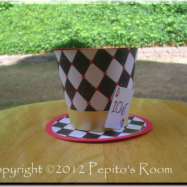 Wonderland Top Hat Centerpiece - Queen Of Hearts - DIY Color Digital Printable PDF