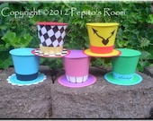 Print-INK Wonderland Top Hat Set (5) - Party Hat Favors - DIY Color Digital Printable PDF