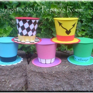 Print-INK Wonderland Top Hat Set (5) - Party Hat Favors - DIY Color Digital Printable PDF