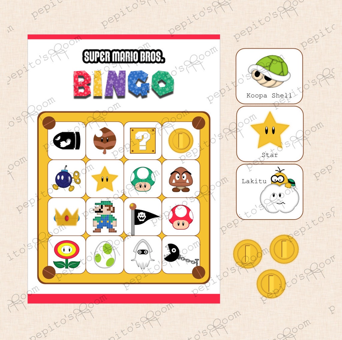 Print-INK Super Mario Bros. Bingo 10 Cards DIY Digital | Etsy