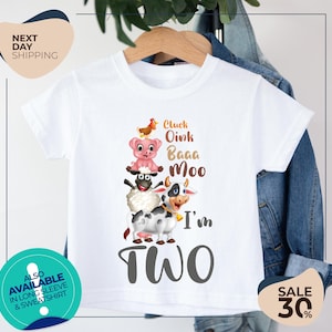 Oink Bah Moo I&#39;m two shirt | Barn animal birthday t-shirt | Turning 2 birthday shirt | I&#39;m two tee | Farm theme party | farm birthday