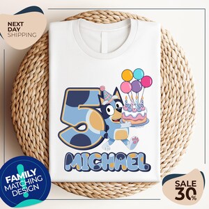 Custom Bluey Birthday Shirt | Gift For Kids | Bluey Bingo Shirt | Boy Girl Birthday Tshirt | Personalized Blue Birthday Shirt | Funny Tee