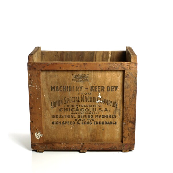 Antique Machinery Crate, Industrial Sewing Machine Factory Box, Chicago