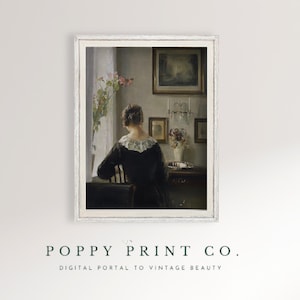 Vintage Woman Portrait | Academia Print | Woman Reading Art Print | Moody Portrait | Moody Wall Art | Digital Art | PRINTABLE ART