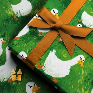 Angry Goose Wrapping Paper - Funny Animal Duck Gift Wrap for Gag Gifts, White Elephant, and Unique Holiday Wrapping image 2