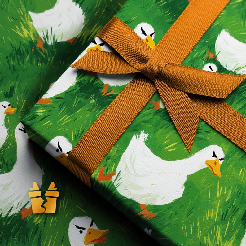 Angry Goose Wrapping Paper - Funny Animal Duck Gift Wrap for Gag Gifts, White Elephant, and Unique Holiday Wrapping image 2