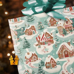 Gingerbread Village Wrapping Paper - Luxury Pattern Vintage Holiday Gift Wrap Supplies