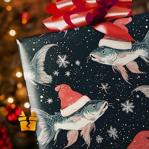 Haken, Linie und Tinsel Fisch Geschenkpapier - Luxusmuster Vintage Urlaub Geschenkverpackung Zubehör Angeln Papa